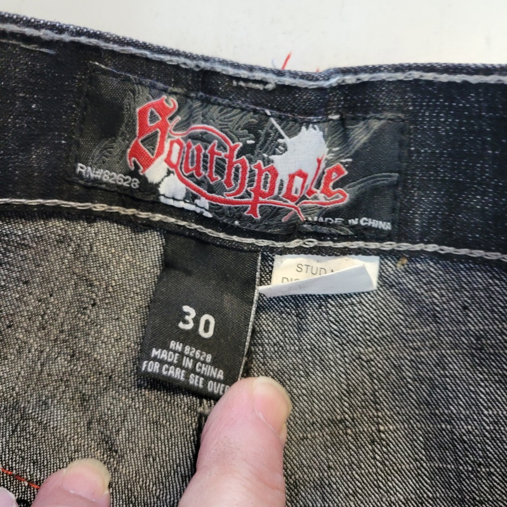 Vtg Southpole Mens Freedom Raw Black Rhinestone Skull Studded Baggy Jeans 30x32 - Picture 5 of 12